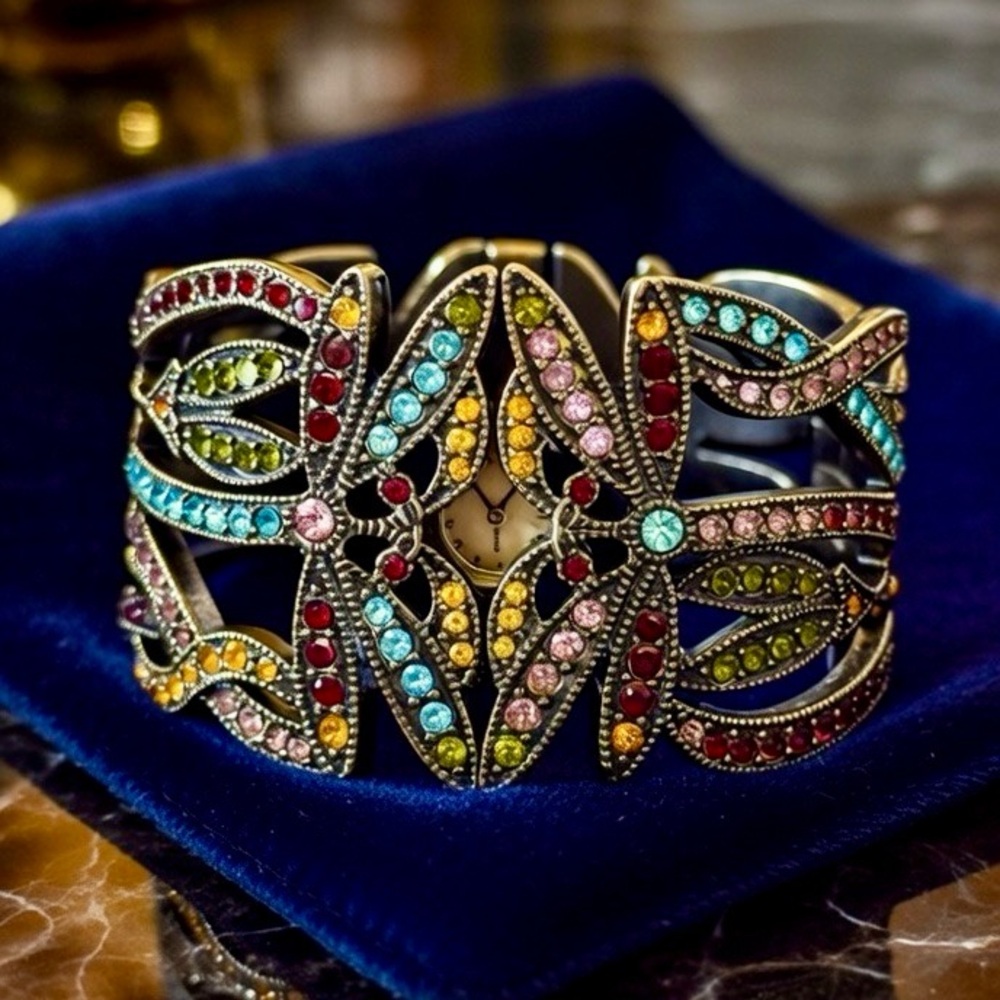 Heidi Daus Vibrant Crystal Dragonfly Watch Cuff Bracelet